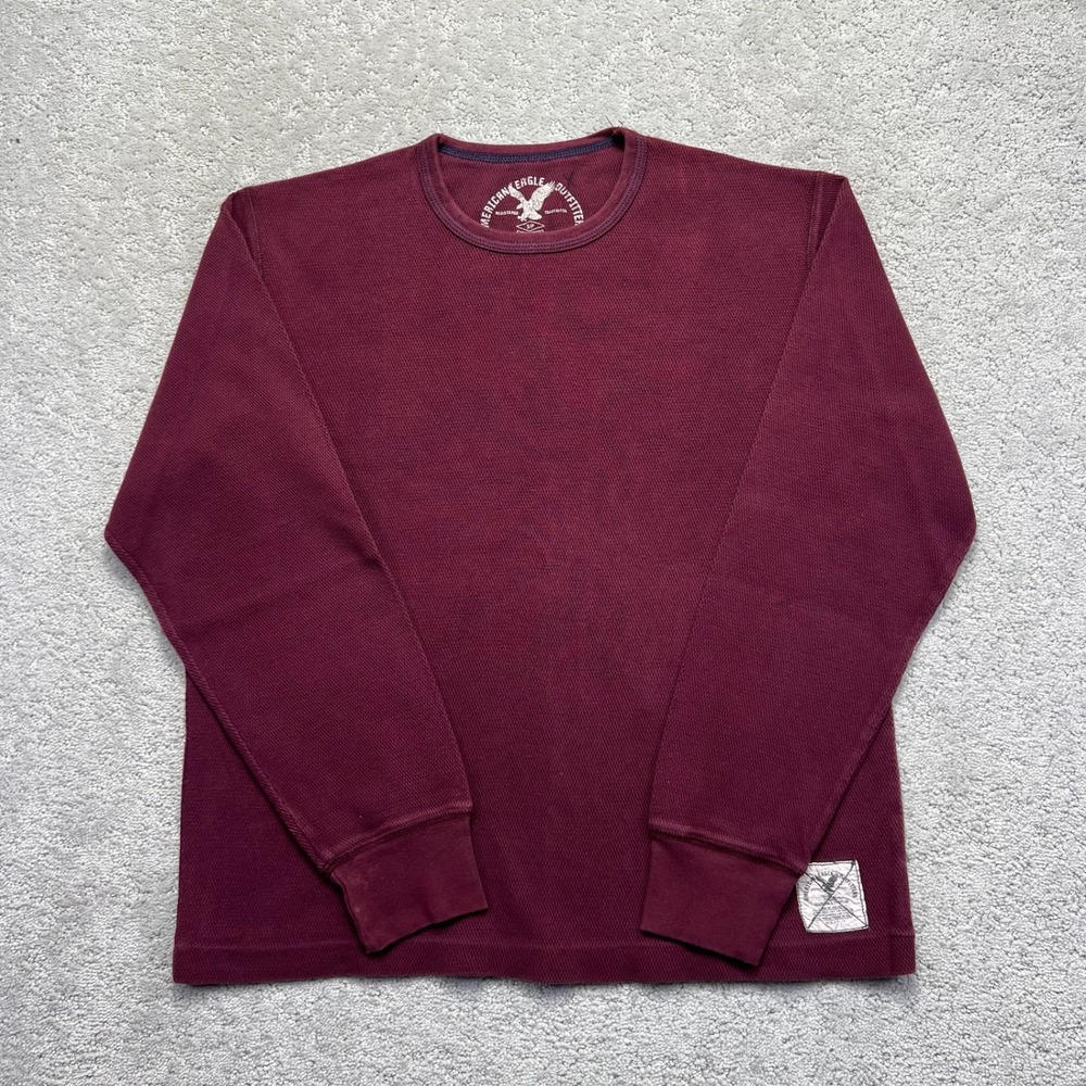 American Eagle Outfitters Shirt Mens S Burgundy Waffle Knit Long Sleeves Thermal